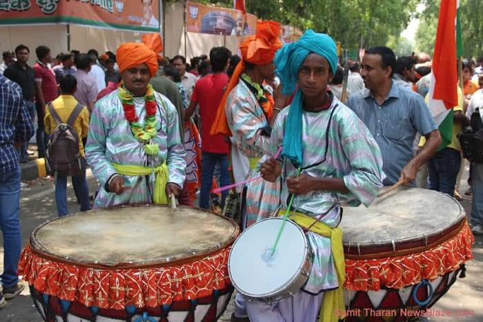 colourful bjp drummers