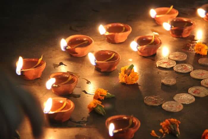 Light oil-filled lamps are used tp decorate the homes for Diwali