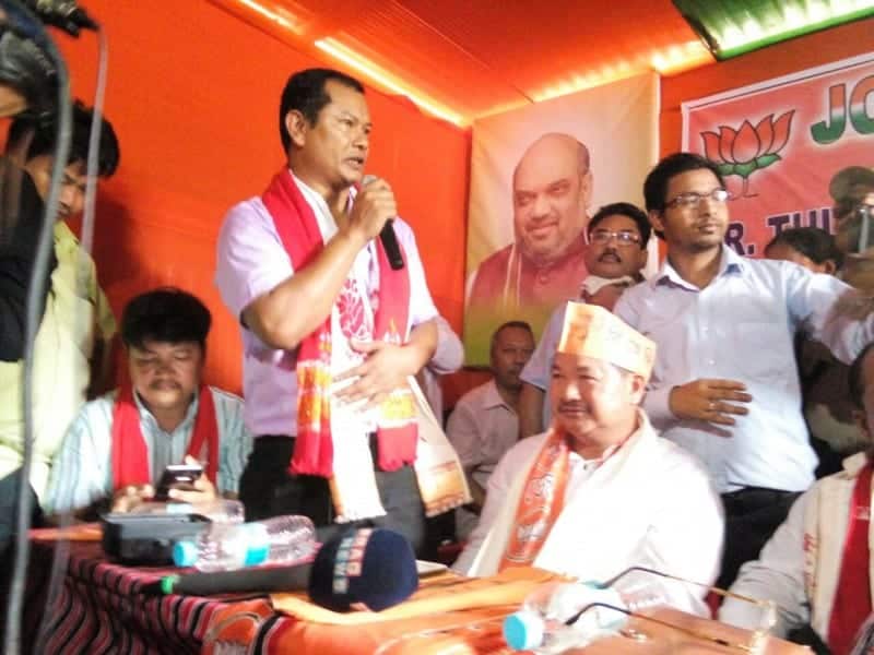 Tuliram Ronghang joins the BJP in Diphu.