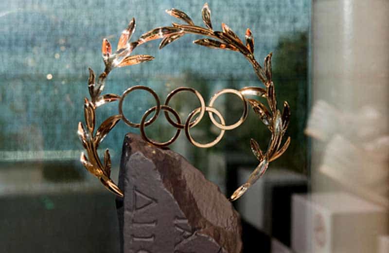 olympic laurel in stone. Photo c/o Yunus Centre